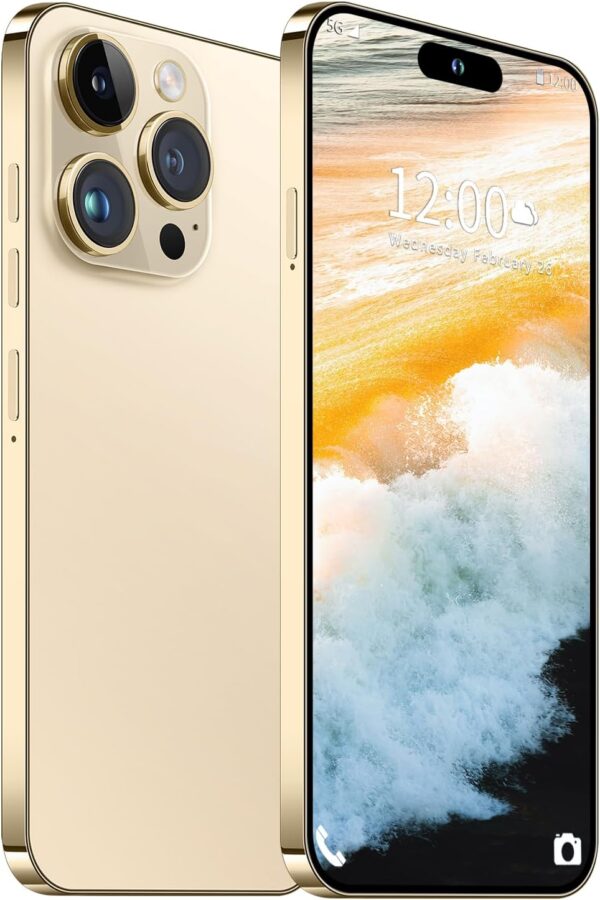 Huness I15 Pro MAX Smartphone Unlocked Cell Phone,Battery 6800mAh 6.8 HD Screen Unlocked Phone,6+256GB Android 13 with 128GB Memory Card,Dual SIM/5G/Fingerprint Lock/Face ID (Gold, 6+256)