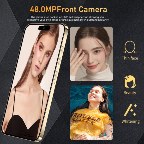 Huness I15 Pro MAX Smartphone Unlocked Cell Phone,Battery 6800mAh 6.8 HD Screen Unlocked Phone,6+256GB Android 13 with 128GB Memory Card,Dual SIM/5G/Fingerprint Lock/Face ID (Gold, 6+256) - Image 3