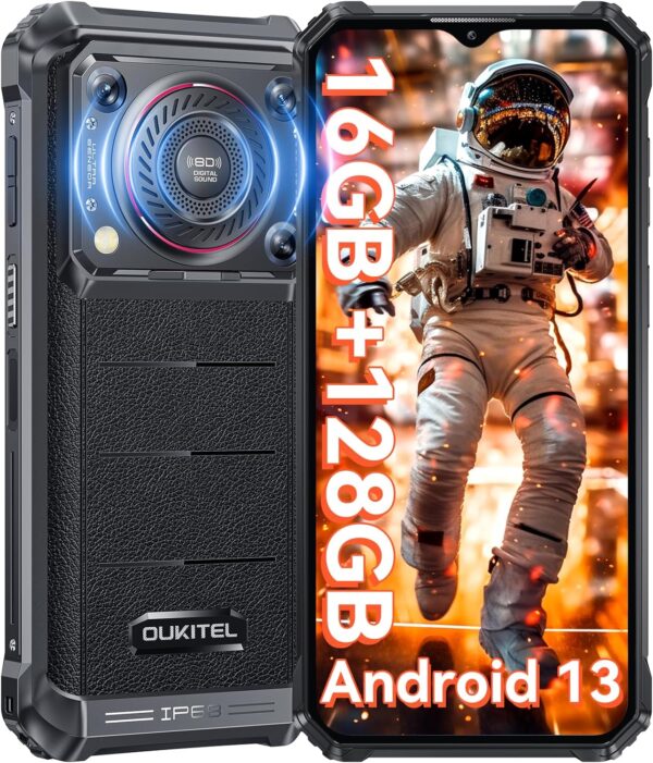 OUKITEL WP36 2024 Rugged Smartphone - 10600mAh Rugged Phone 128dB Loud Speaker, 16GB+128GB Dual Sim Phones 6.52" Big Screen, Android 13 Cell Phone, NFC/OTG, T-Mobile Compatible Rugged Smart Phone