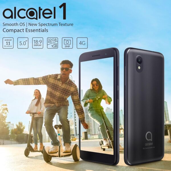 Alcatel 1 (32GB) 5.0" Full View Display - Removable Battery - Dual SIM GSM Unlocked US & Global 4G LTE International Version - Volcano Black - Image 2